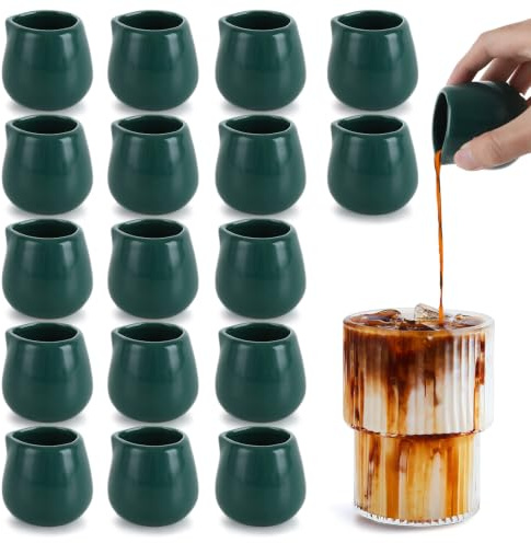 DAJAVE 18 jarras pequeñas de leche de cerámica verde de 100 ml, mini jarras de salsa, mini jarras de crema o salsa de café con leche