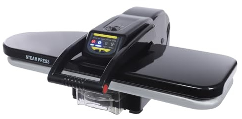 1600W Dampfbügelpresse 90-200℃ Bügelmaschine mit 5 Stoffeinstellungen 8kg Anpressdruck & AI Sprachführung Dampfpresse mit Automatische Abschaltung nach 15s für Seide Wolle Baumwolle & Leinen (Schwarz)
