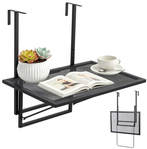 papasbox Balkontisch Klappbar Hängetisch 60 x 40cm 5-Fach Höhenverstellbarer Klappbarer Balkonhängetisch | Klapptisch Balkongeländer Hängend zum Einhängen für Balkon Terrasse