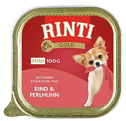 RINTI Gold Mini Rind & Perlhuhn | Hunde Nassfutter | 10x100g | für kleine Hunde | ohne Getreide | ohne Kohlenhydrate