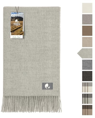 HANSA-FARM | Große Baby Alpaka Decke - 180 x 130 cm - Kuschelig weich aus 100% Baby Alpakawolle (kratzfrei, ungefärbt) Plaid Tagesdecke & Alpaka Wolldecke - Silbergrau Uni/Hellgrau (Grau)