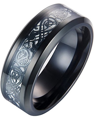 HIJONES Herren Celtic Mixed Color Dragon Edelstahlring Schwarz Ehering