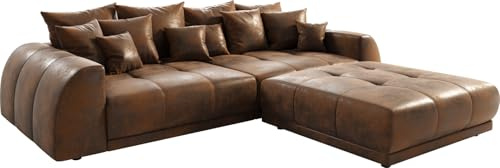 Big-Sofa Violetta Braun 310 x 135 cm Antik Optik inklusive Hocker Kissen