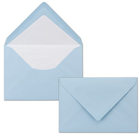 75 Briefumschläge Hellblau - DIN C6 - gefüttert mit weißem Seidenpapier - 80 g/m² - 11,4 x 16,2 cm - Nassklebung - NEUSER PAPIER