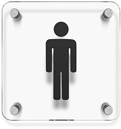 Kinekt3d Leitsysteme Plaque murale pour WC pour homme 150 x 150 mm Panneau en verre acrylique transparent de 3 mm. Inclus : 4 entretoises en acier inoxydable V2A pour le montage mural • Envoi rapide