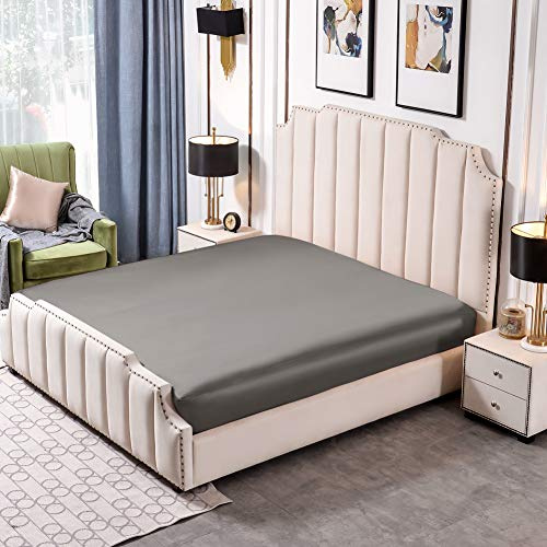 THXSILK 25 Momme Spannbettlaken Seide Bettlaken, 100% Maulbeerseide Bettwäsche Spannbetttuch, Seiden Bettlaken für Standardmatratze, 140x200+30cm, Holzkohle