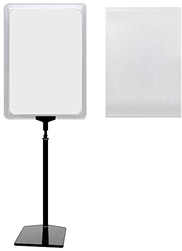 4 Plakatständer DIN A3 Rahmen transparent mit U-Tasche, Ständer Kunststoff schwarz, Teleskopständer mit Fuß eckig und Stahleinlage, Kundenstopper höhenverstellbar bis 68 cm, Aufsteller