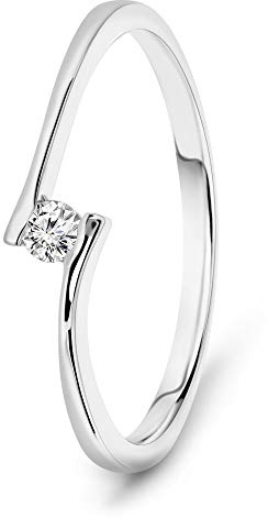 MIORE anillo de compromiso mujer con diamante brillante de 0.05 quilates en oro blanco de 14 quilates (585)