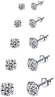 5 Paare 925 Silber Ohrringe Set Stecker Diamant Mädchen Ohrstecker Herren in 3, 4, 5, 6, 7mm für Damen Männer