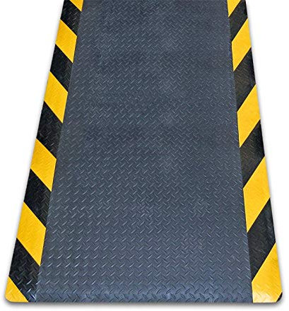 Betriebsausstaung24 ® Anti-Ermüdungsmatte | Ergonomischebodenmatte | Arbeitsplatzmatte | Riffelblech-Struktur (60,0 x 90,0 cm, Rand Schwarz/Gelb - Riffelblechmuster)