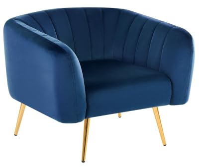 Beliani Fauteuil Club Cabriolet Tapissé en Velours Bleu Foncé avec Pieds en Acier Doré Design Tendance pour Chambre ou Salon Glamour Vintage