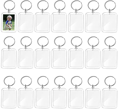 JOOTUEPO 22 Stück Acryl Schlüsselanhänger Foto Schlüsselring, Foto Anhänger Schlüsselbund Transparent Schlüsselanhänger für Foto, Bild, Namen, mit beschriftbar., 5*3.5*0.4 cm