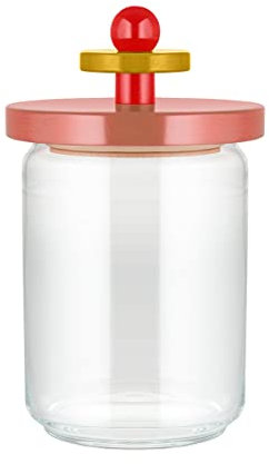 Alessi Mr. Sottsass, Suppose ES16/100 2 - Diseño Tarro Hermético de Vidrio con Tapa en Madera de Haya, Rosa, Roja y Amarilla