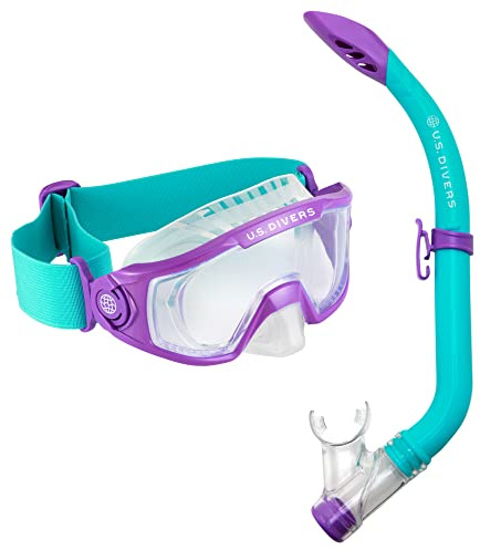 U.S. Divers Avila Junior II Snorkel Combo - Curved 1-Window Lens for Panoramic Vision, Anti-Fog Lens, Dry Top Snorkel - Play Series | Unisex Children, X-Small (Ages 4+), Purple/Turquoise, SC3870543XS