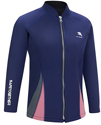 Haut de combinaison de plongée en néoprène de 2 mm pour femme - Veste de plongée chaude à manches longues pour la natation, le surf, la plongée (S, bleu marine)