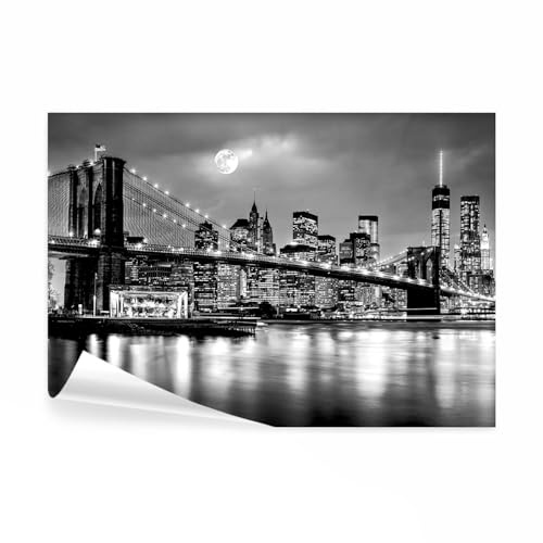 decomonkey carta da parati New York City Grafica Architettura, 200x140 cm | fotomurale in tessuto non tessuto, città, brooklyn, bridge, notte, bianco, nero