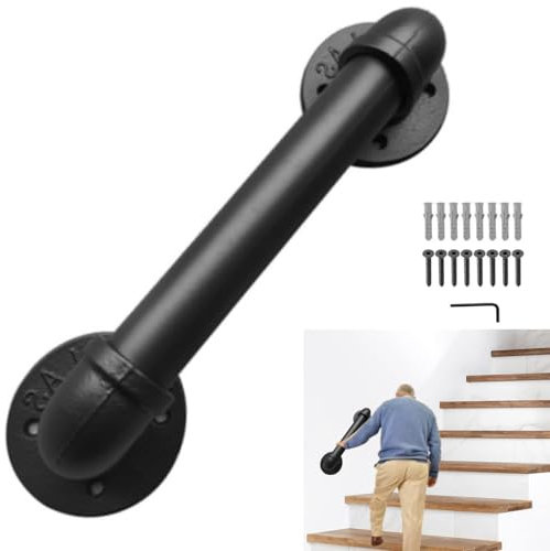 Lechansen Handrail for Staircase, 30cm Black Cover Metal Pipe Steps Grab Bars Hand Rail for Indoor & Outdoor Stairs, Wall Mount Matte Banister Rustic Anti-Slip for Bathroom, Diameter 3.2cm