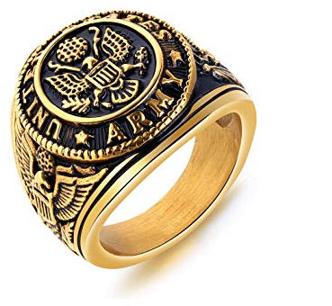 US-Militärarmeering für Männer, Adlermedaillenringe, Vintage Hawk Eagle Ring, USA Fliegender amerikanischer Weißkopfseeadlerring, Vintage-Schmuckgeschenk für Veteranen Männer Jungen (18.1, Gold)