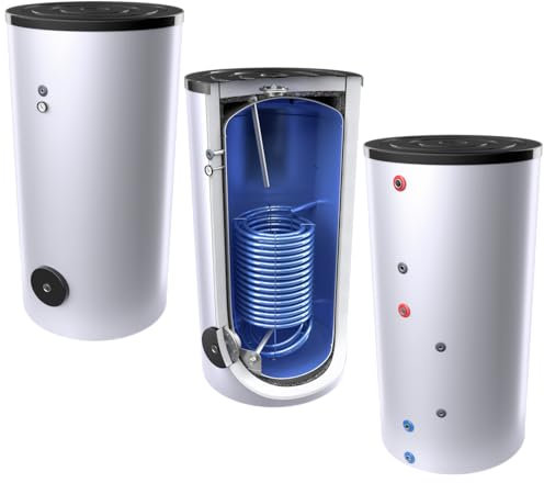 1000 Liter emaillierter Hochleistungs-, Warmwasserspeicher/Trinkwasserspeicher/Wärmepumpenspeicher, mit 1 doppelt gewickelten Wärmetauscher, inkl. Isolierung, Magnesiumanoden und Thermometer