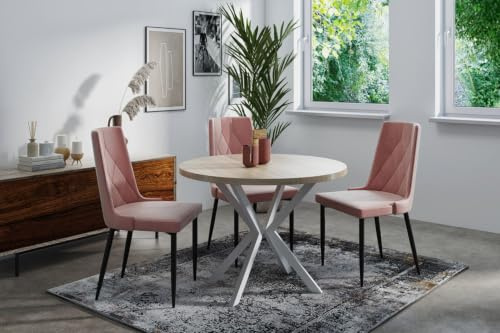 WFL GROUP Runder Ausziehbarer Esstisch für 6-10 Personen - Loft Style Tisch mit Weißen Metallbeinen - 90 bis 120 cm - Industrieller Tisch für Wohnzimmer - Spacesaver - Sonoma Eiche - 100 cm