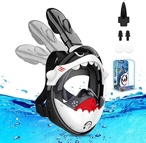 Maschera da Snorkeling per Bambini a Forma di Squalo，Mare Maschere Subacquea 180° Visuale Panoramica Immersioni Anti Appannamento e Infiltrazioni Design