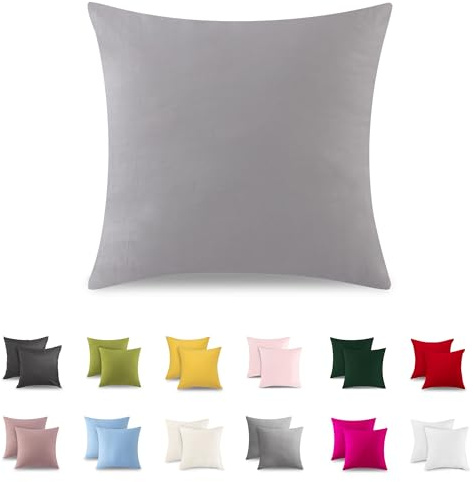 ATsense 2er Set Kissenbezug 50x50 cm - 100% Baumwolle, Hellgrau Kopfkissenbezug Weich und Hypoallergen, ÖkoTex Zertifiziert, Kissenhülle mit Reißverschluss für Allergiker Geeignet