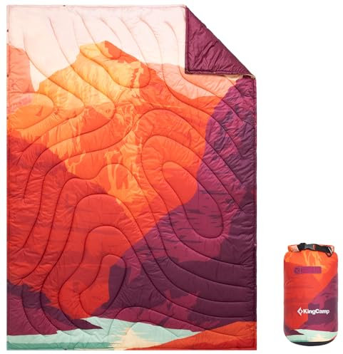 KingCamp Couverture de camping imperméable et légère, chaude par tous les temps, couverture thermique, pliable pour pique-nique, plage, randonnée, voiture, camping et intérieur, 200 x 145 cm, orange