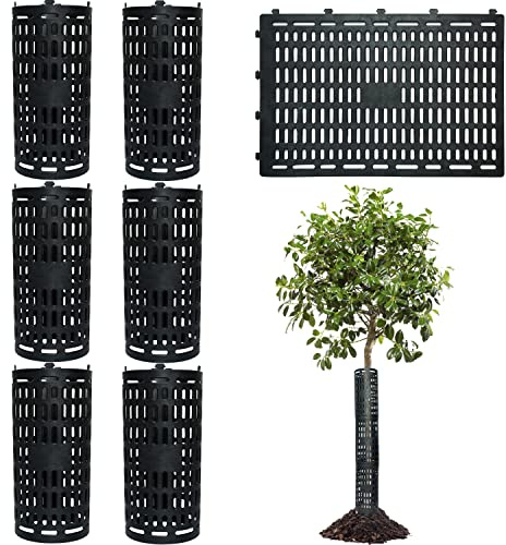 Baumstammschutz Schwarz, 6 Stück Gartenzaun Tierbarriere Pflanzenschutzkäfig Strauchabdeckungen Kunststoff Grow Tubes für Setzlinge, Baumwickel zum Schutz der Rinde vor Nagetieren, Rasenmähern, Sonne