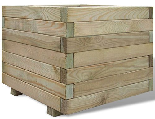 Homgoday Letto Rialzato 50x50x40 cm Quadrato in Legno, Fioriera da Esterno, Fioriera Balcone, Fioriera Grigliato per Giardino Esterno