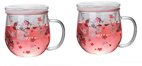 Fegtrty 2 tazas de cristal con filtro infusor de té y tapa, juego de tazas de flores de , de té de flores de 300 ml