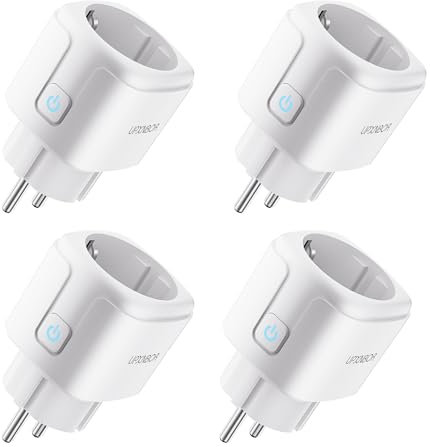 UPXNBOR Smart Steckdose 16A Mit Strommessung - WLAN Smart Home Funktioniert Mit Alexa, Google Home - Timer & APP Fernzugriff, Kein Hub Notwendig, Nur 2.4GHz WiFi (4er Pack)