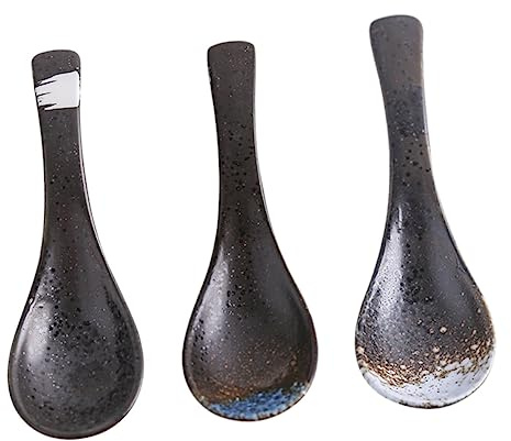 MAGICLULU 3 Piezas Cuchara De Cerámica Cuchara De Sopa China Cuchara Sopera De Cerámica Cucharas Wonton Chinas Cucharas De Ramen Wonton Cucharas De Sopa Chinas Japón Familiar