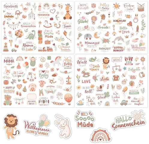 COLOFALLA 4 Bögen A4 Baby Fotoalbum Sticker Scrapbook Zubehör für Taufe Party Deko, JGA, Kommunion, Konfirmation Geschenke