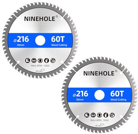 2Stück 216mm Sägeblatt Kreissägeblatt für Holz, Sperrholz, Laminat, Trockenbau, Kunststoff, Plastik (2pcs x 216x30mm + 60T)