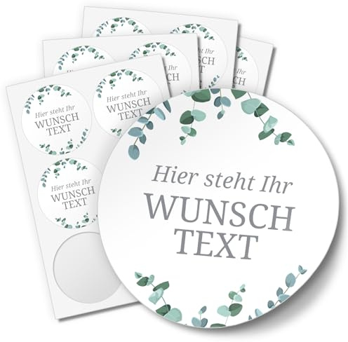 24 PERSONALISIERTE Aufkleber mit Wunschtext individualisiert anpassbar Namen Datum Etiketten rund 4cm, Eukalyptus grün