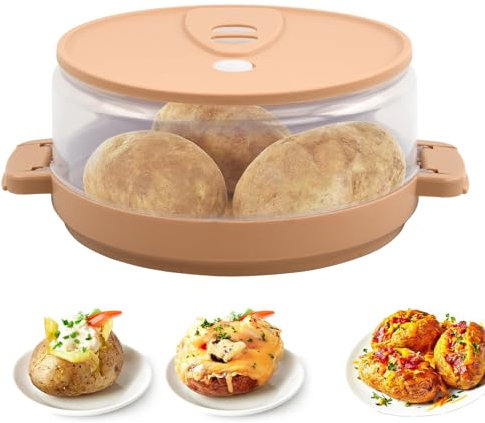 Nivofu Vaporera, Vaporera Microondas para Patatas Cocidas, Recipiente para Microondas, Cocina Rápida al Vapor, Apta para Lavavajillas, Plástico (PP) Sin BPA, 25,5 x 19 x 9,7 cm, Transparente
