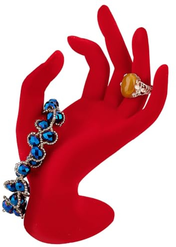 PH PandaHall Schmuckständer Mit Roter Hand, OK Shape Handarmband-Ringhalter, Schaufensterpuppe, Handschmuckständer, Uhrenständer, Schmuckvitrine Für Die Heim-Einzelhandelsorganisation, 7x9x16 cm