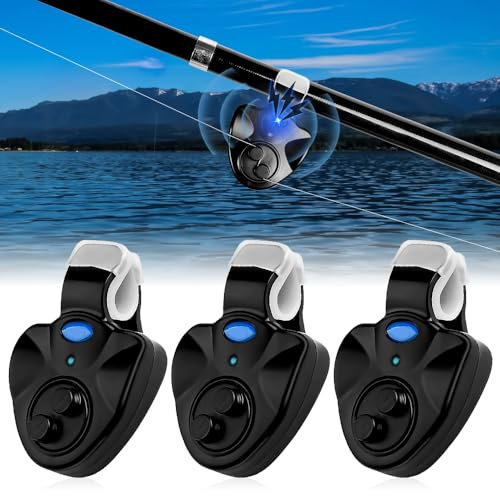 mizikuu 3 Stück Elektronisch Bissanzeiger, LED-Light-Strike LED Alarm Leuchte Angeln mit Bewegungssensor Nachtlicht Rutenspitze Clip-on-Fischbissanzeiger Fischbissalarm für Angeltouren
