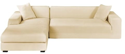 GUYIRT Couch Überwurf L Form Kratzfest Katzen, L Förmiger Sofabezug, Sofa Überzug Ecksofa Samt, Sofabezug Ecksofa L Form Stretch, Waschbar (beige 1,3+2 Sitzer)