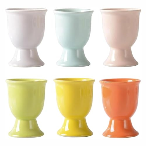 LSRVNM 6 Pack Egg Cups Set, Classic Style Porcelain Cups for Hard Soft Boiled Eggs Microwave and Dishwasher Safe, Hard Soft Boiled Eggs Holders Cups Reusable Plastic Egg Cups for Kitchen Breakfast
