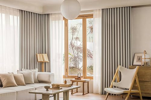 Fenstervorhänge Modern, 137 x 274 cm Flachsfarbene Thermovorhänge mit Ösen zur Verdunkelung von Räumen für Schlafzimmer/Wohnzimmer