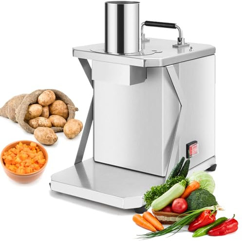 Fablestoryem Cortadora Eléctrica de Verduras Comerciales, Picadora Automática de Frutas y Verduras de Acero Inoxidable de 200W para Cebollas,Zanahorias,Pepinos,Jamón Cortado en Cubitos,Patatas,10mm