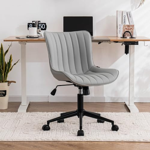 YOUTASTE Bürostuhl Ergonomisch, Schreibtischstuhl aus PU-Leder, 150 kgGrau | Höhenverstellbar, Drehstuhl mit Rollen & lehne, Wippfunktion, für Schlafzimmer und Home Office, Grau