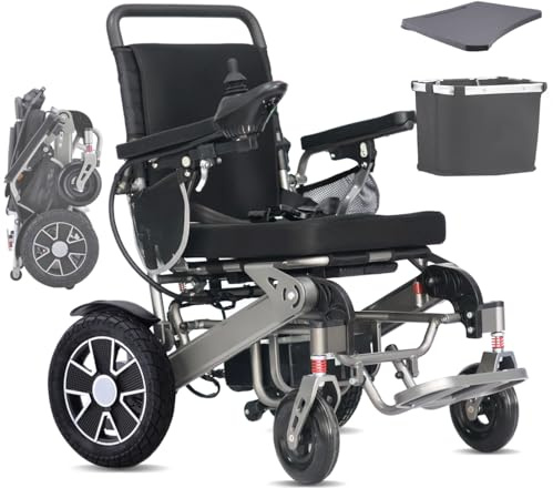 Fauteuil roulant électrique léger pour adultes - Support portable de 150 kg - Chaise motorisée pliante pour personnes âgées - Longue portée de 30 km + avec batterie de 20 Ah