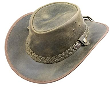 Black Jungle BALAT Lederhut, Westernhut, Australienhut, Cowboyhut (DE/NL/SE/PL, Alphanumerisch, L, Khaki)