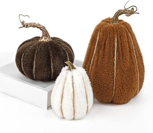 3er-Set Kunstpflanze Set künstliche Samt-Kürbisse, Künstlicher Kürbis für Halloween DIY-Herbstdekorationen, Herzstück für Herbsthochzeit, Herbst-Wohnkultur, Thanksgiving-Dekoration, Halloween Deko
