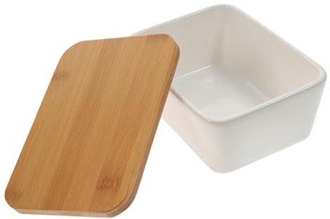 IMIKEYA Butteraufbewahrungsbox Mit Holzdeckel Butterdose Aus Keramik Haushaltsgeschirr Verschlussdose Für Lebensmittel Geeignet Für Küche Und Esszimmer