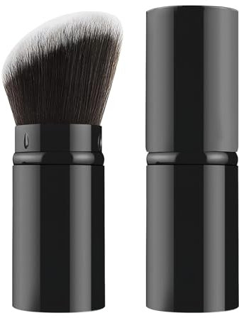 Retractable Makeup Brush, Angled Travel Powder Blush Brush Portable Foundation Makeup Brush with Cover for Sunscreen Bronzer Buffing Concealer Highlighter Apply Powder Cosmetics (Black)
