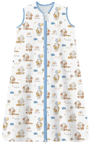 Chilsuessy barn sommar sovsäck 0,5 tog baby sommarsovsäck av 100 % bomull, babysovsäck ärmlös pyjamas för pojkar och flickor, söt elefant, 90 cm/baby höjd 90–105 cm