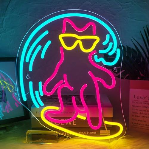 ineonlife Panneau LED Surf Chat Dimmable Décoration Murale Signe Néon Plage Surf Magasin Petit Bar, Chambre à Coucher Décoration de Fête